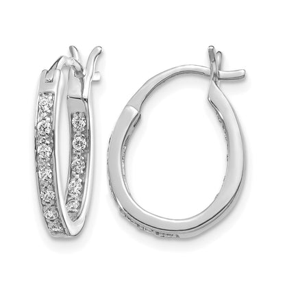 14k White Gold 1/4 carat Diamond In/Out Hoop Earrings