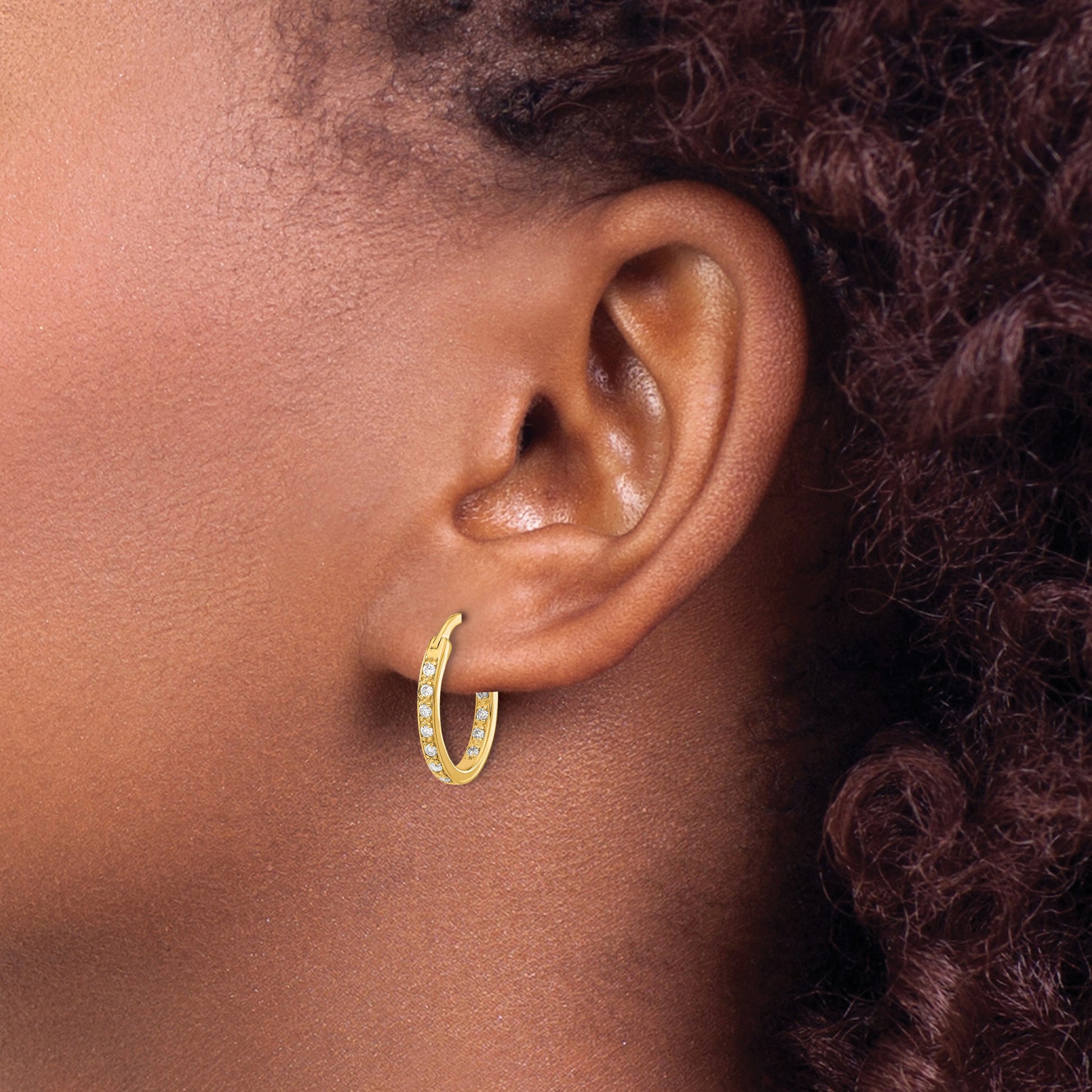 14k 1/4 carat Diamond In/Out Hoop Earrings
