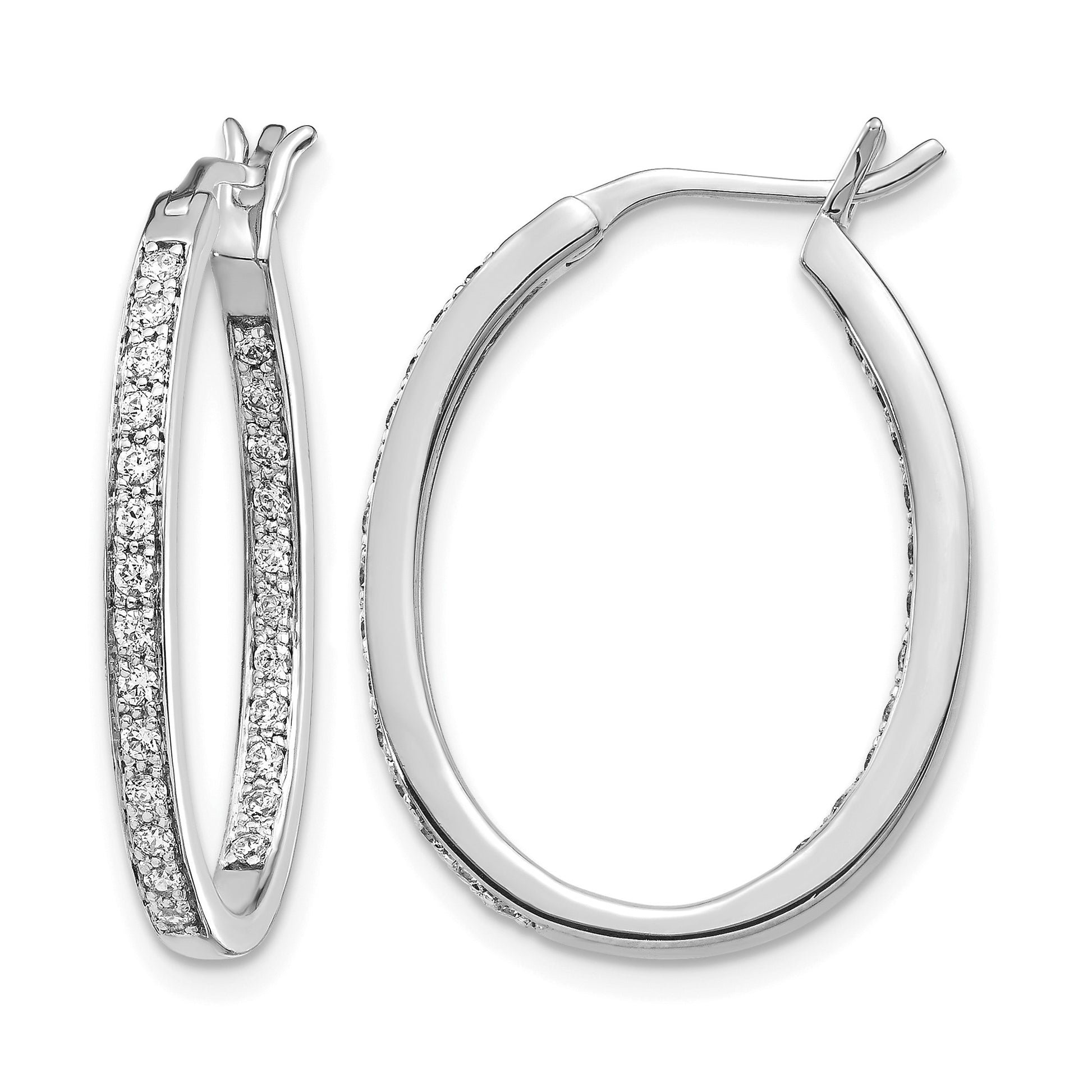 14k White Gold 1/2 carat Diamond In/Out Hoop Earrings