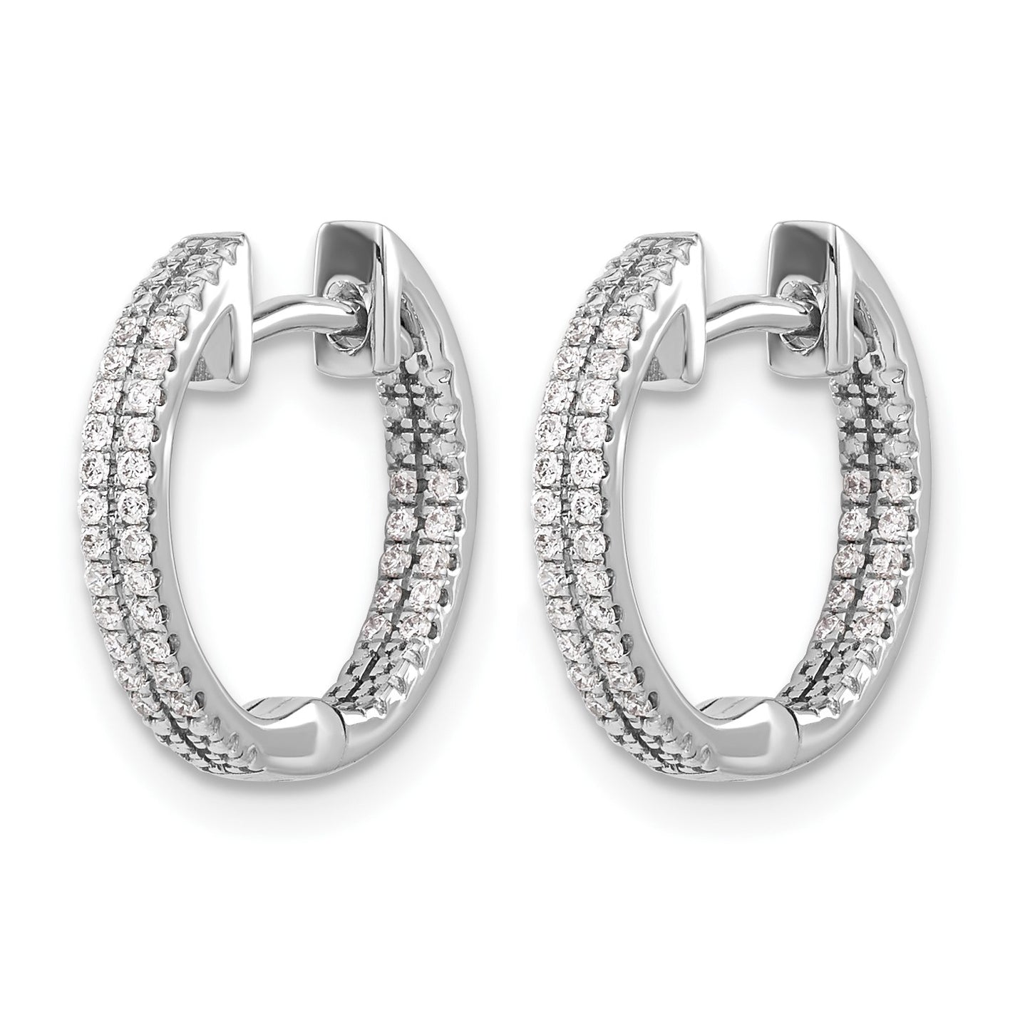 14k White Gold 2-row 1/5 carat Diamond In/Out Hinged Hoop Earrings