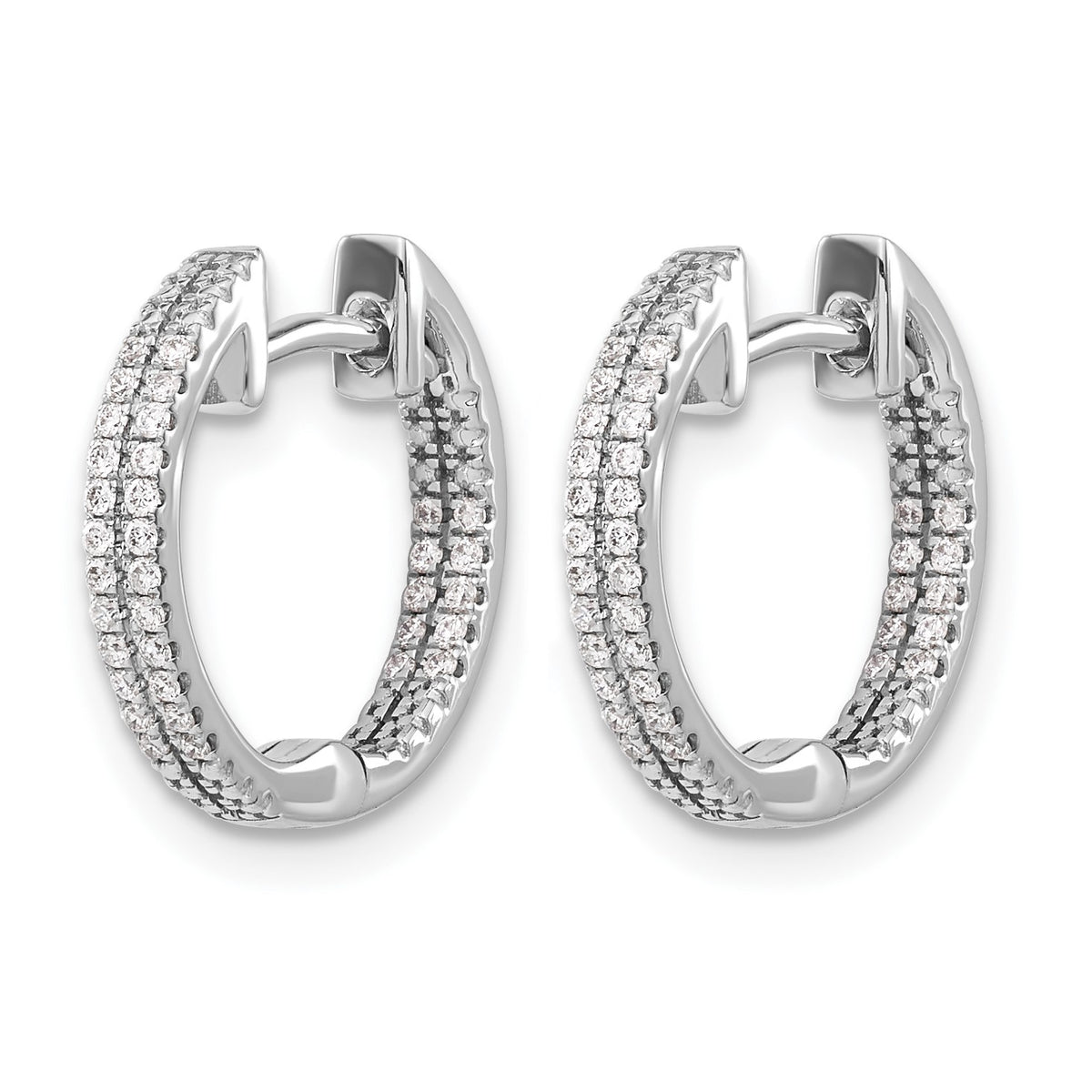 14k White Gold 2-row 1/5 carat Diamond In/Out Hinged Hoop Earrings