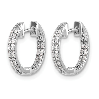 14k White Gold 2-row 1/5 carat Diamond In/Out Hinged Hoop Earrings