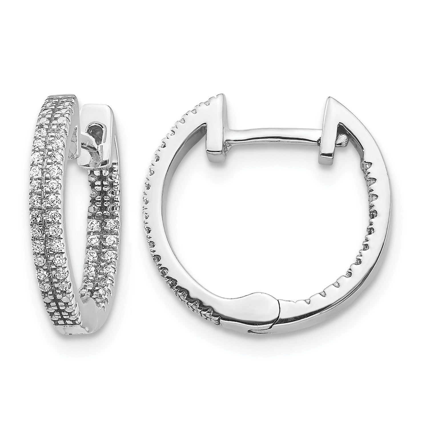 14k White Gold 2-row 1/5 carat Diamond In/Out Hinged Hoop Earrings