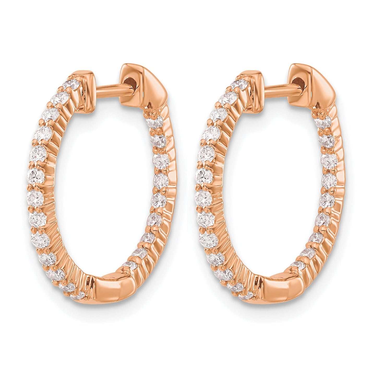 14k Rose Gold 1/2 carat Diamond In/Out Hinged Hoop Earrings