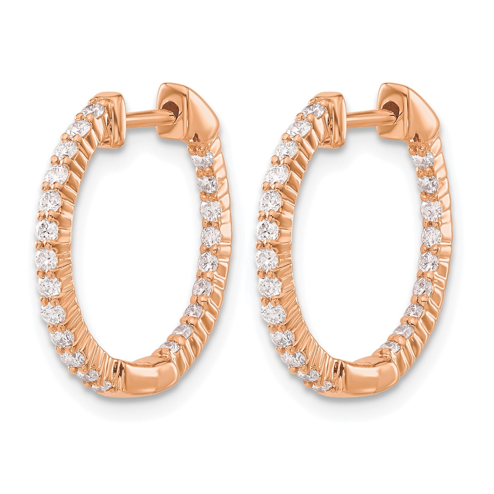 14k Rose Gold 1/2 carat Diamond In/Out Hinged Hoop Earrings