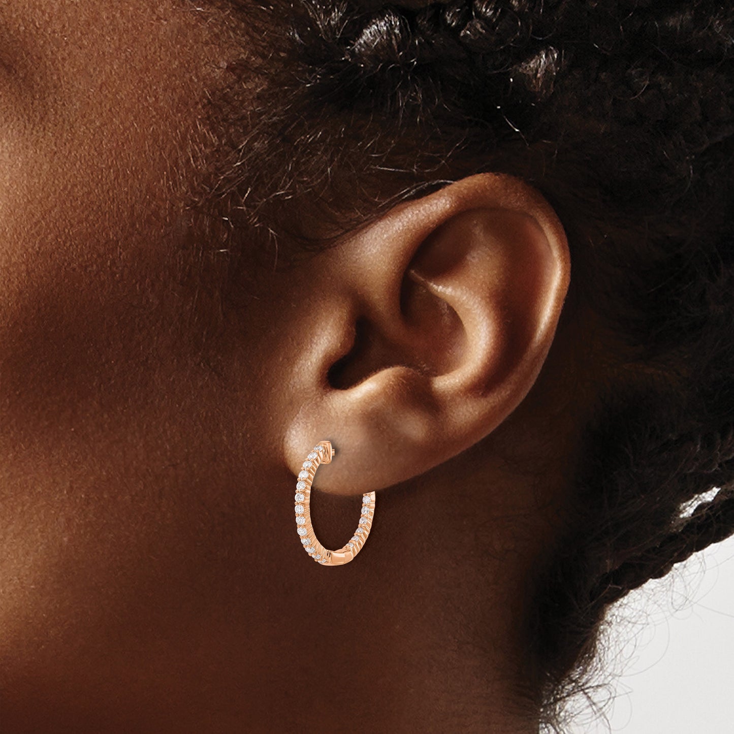14k Rose Gold 1/2 carat Diamond In/Out Hinged Hoop Earrings