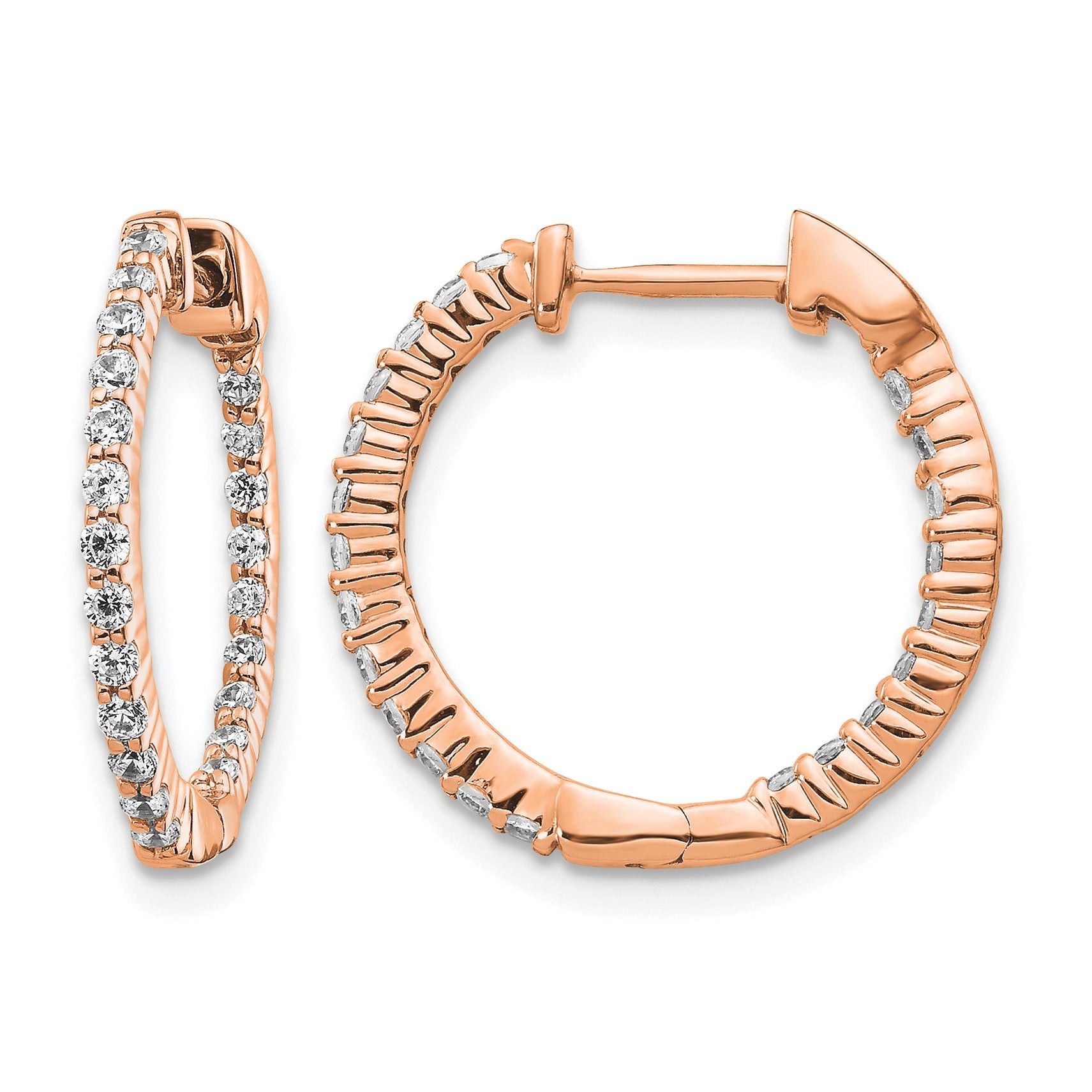 14k Rose Gold 1/2 carat Diamond In/Out Hinged Hoop Earrings