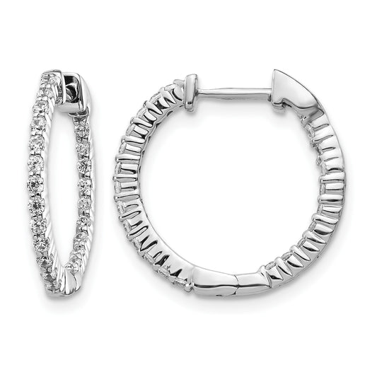 14k White Gold 1/2 carat Diamond In/Out Hinged Hoop Earrings