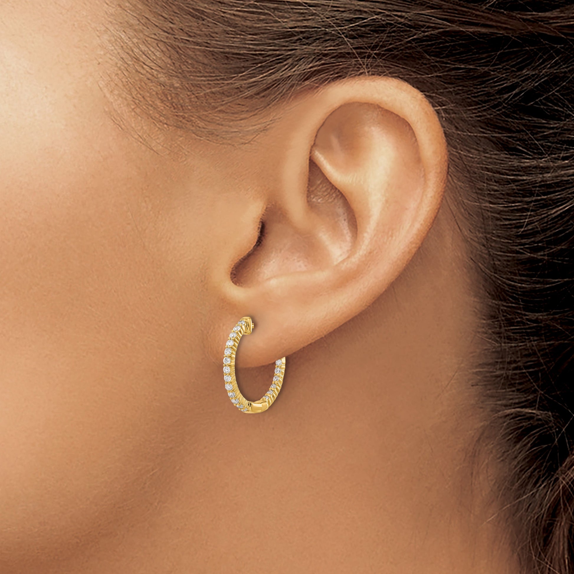 14k 1/2 carat Diamond In/Out Hinged Hoop Earrings