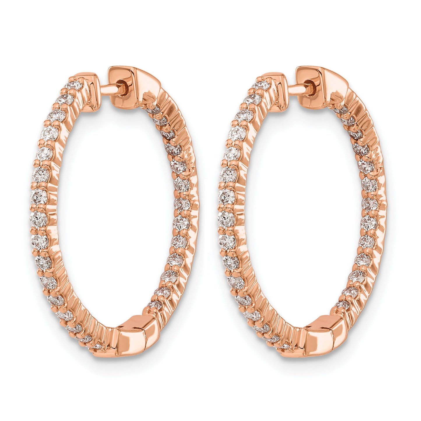 14k Rose Gold 5/8 carat Diamond In/Out Hinged Hoop Earrings