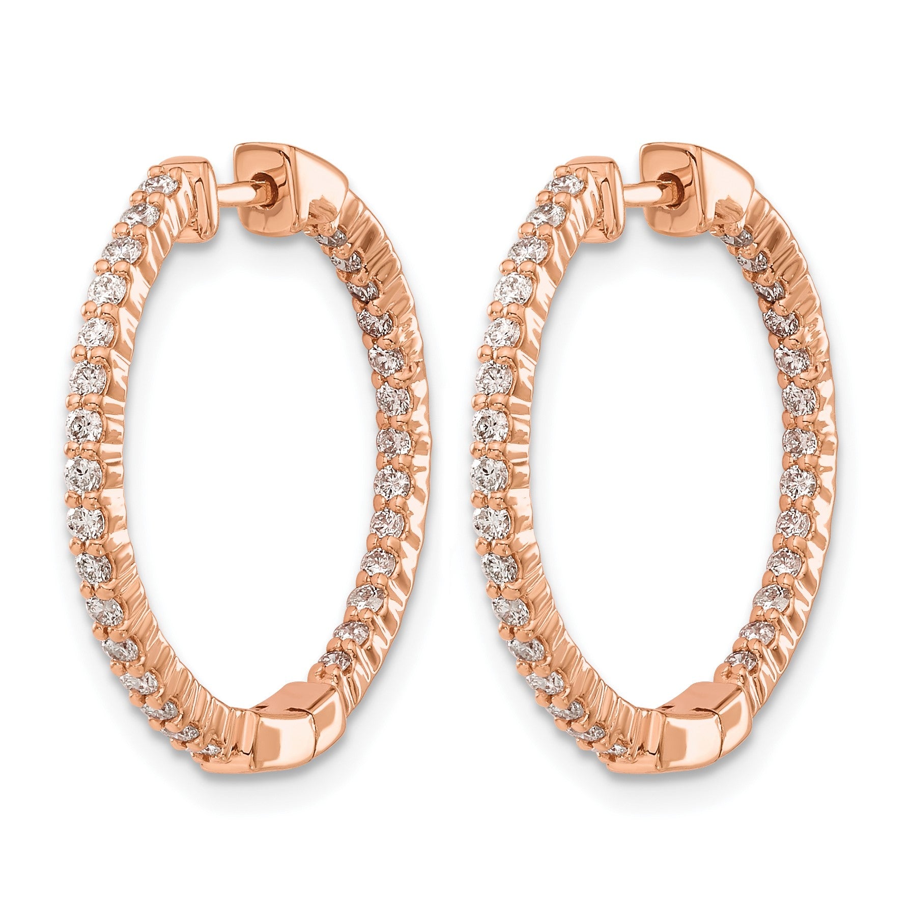 14k Rose Gold 5/8 carat Diamond In/Out Hinged Hoop Earrings