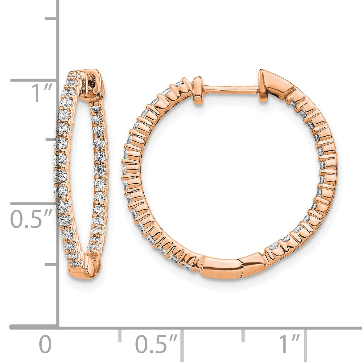14k Rose Gold 5/8 carat Diamond In/Out Hinged Hoop Earrings