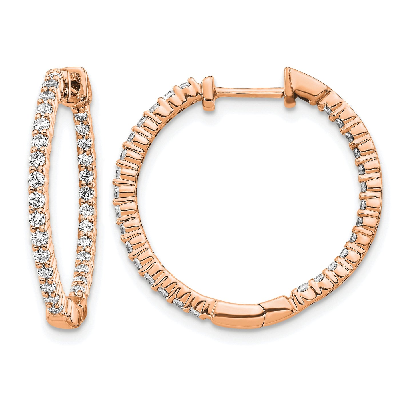 14k Rose Gold 5/8 carat Diamond In/Out Hinged Hoop Earrings