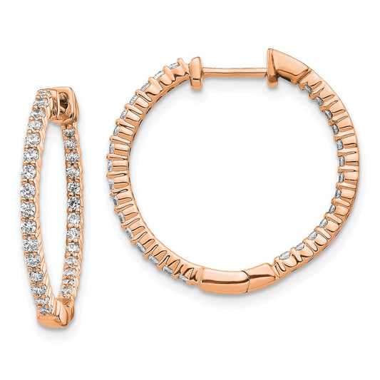 14k Rose Gold Polished Diamond In/Out Hinged Hoop Earrings