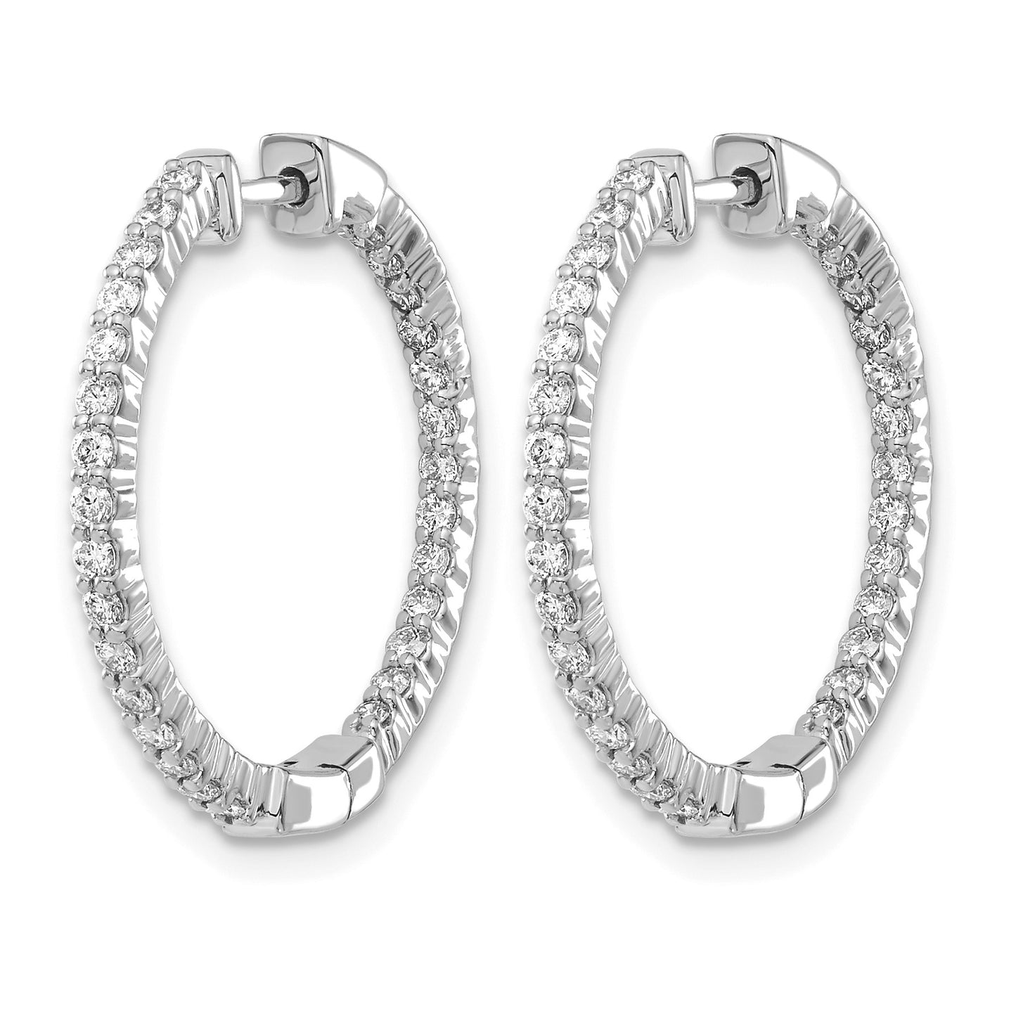 14k White Gold 5/8 carat Diamond In/Out Hinged Hoop Earrings