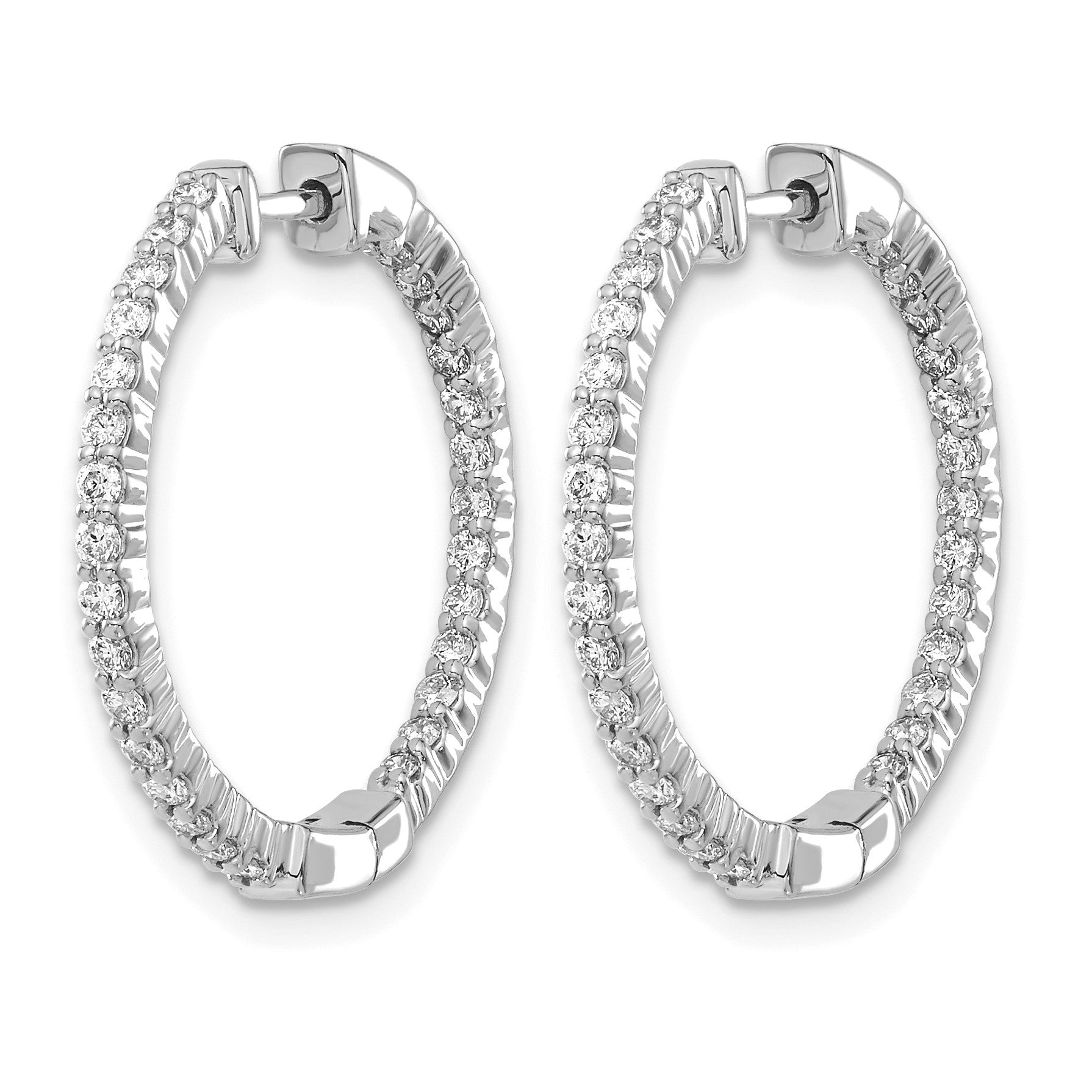 14k White Gold 5/8 carat Diamond In/Out Hinged Hoop Earrings