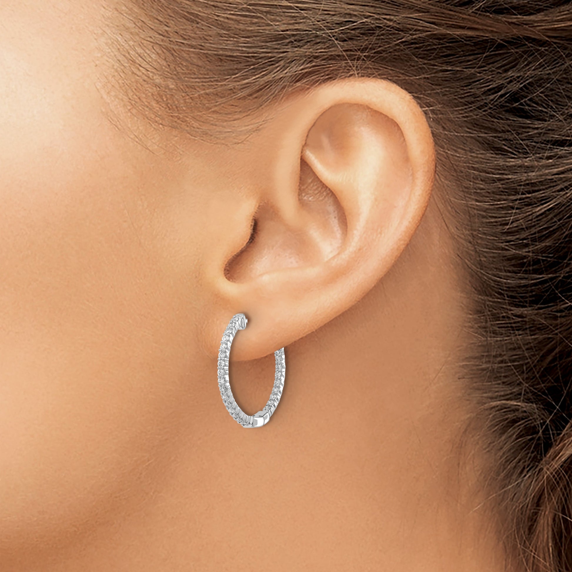 14k White Gold 5/8 carat Diamond In/Out Hinged Hoop Earrings