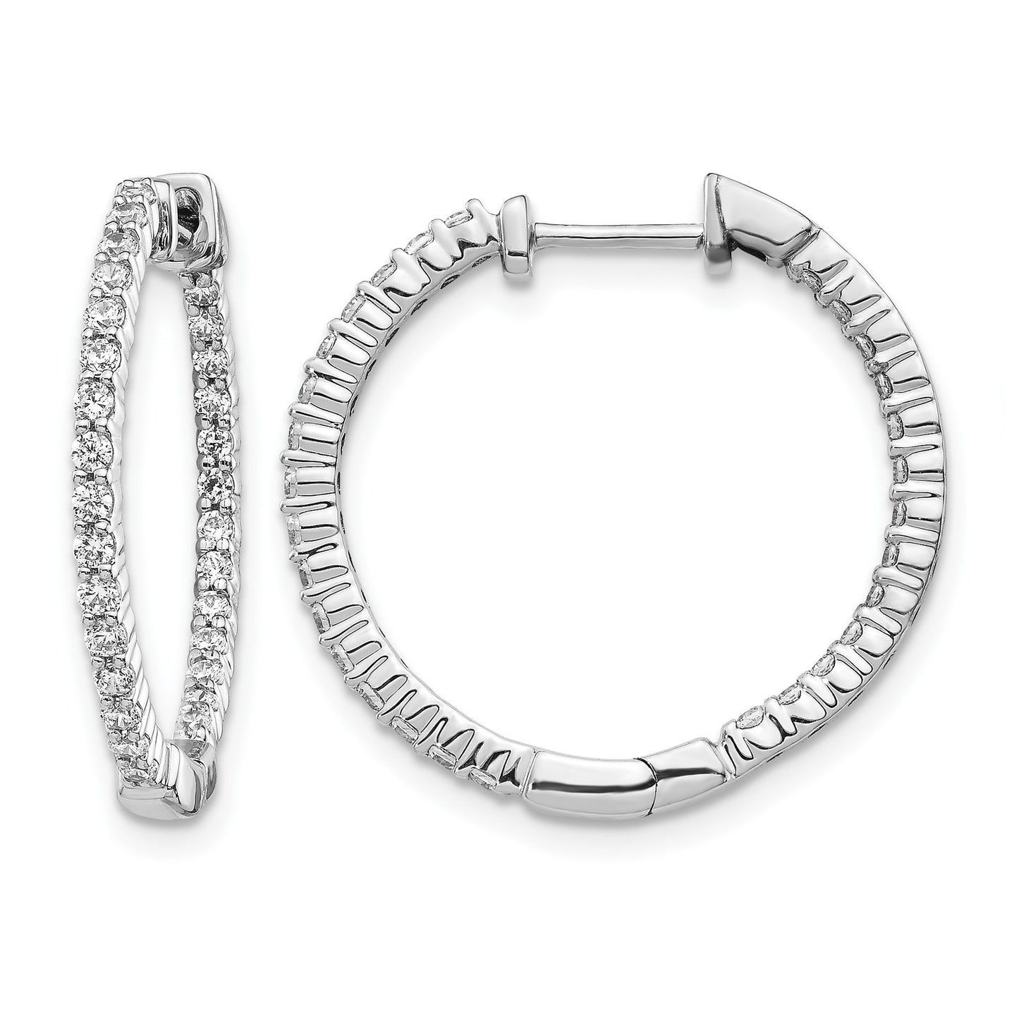14k White Gold 5/8 carat Diamond In/Out Hinged Hoop Earrings