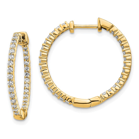 14k Gold Polished Diamond In/Out Hinged Hoop Earrings