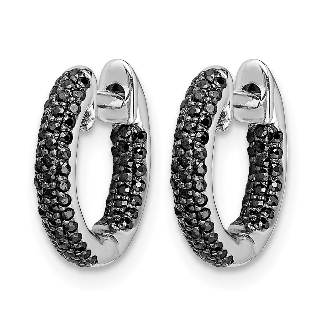 14k White Gold 3-row 3/8 carat Diamond in/Out Hinged Hoop Earrings