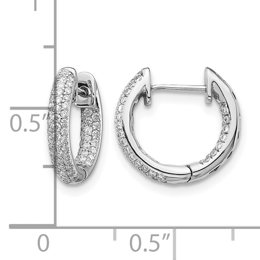 14k White Gold 3-row 3/8 carat Diamond in/Out Hinged Hoop Earrings