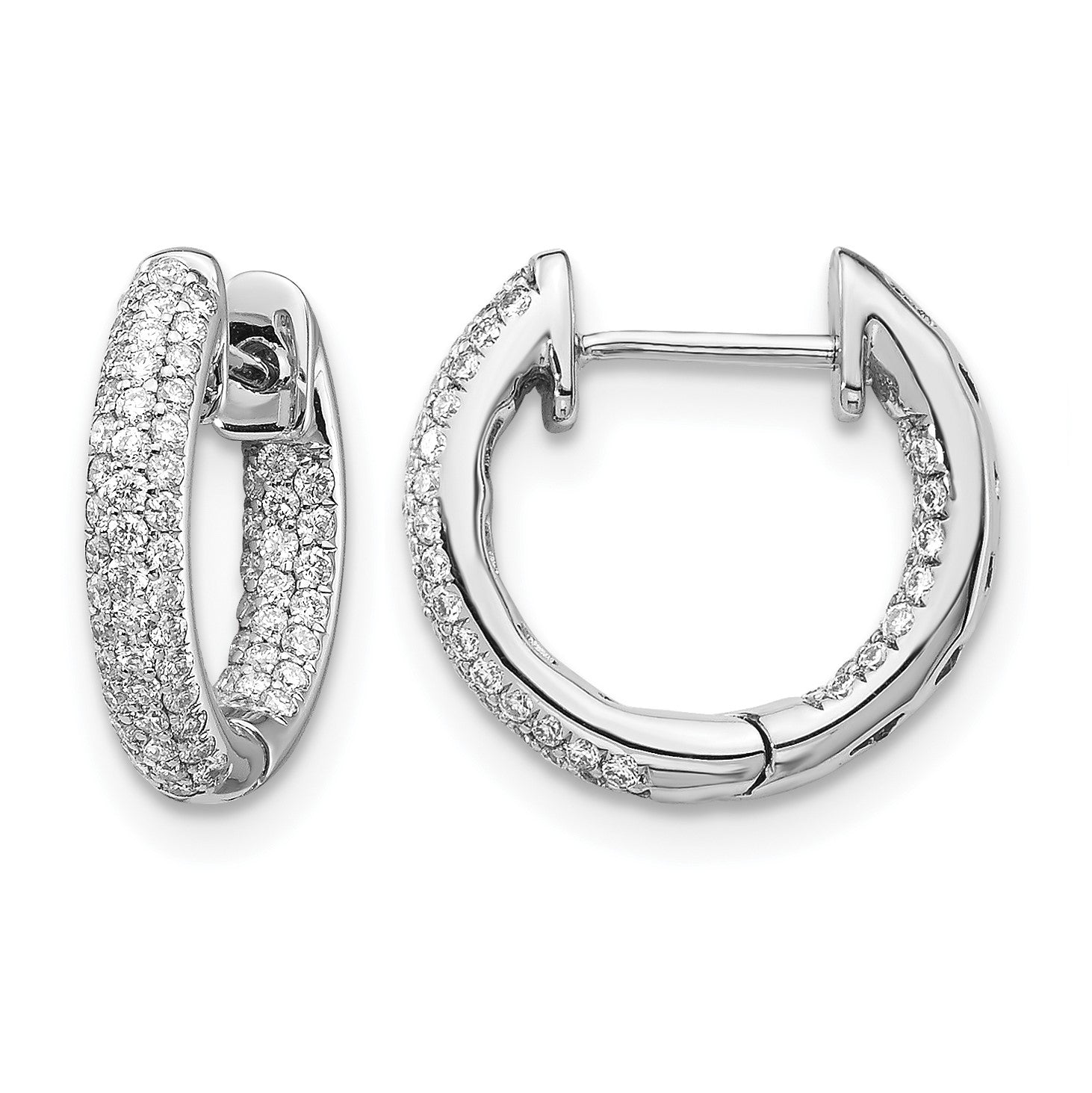 14k White Gold 3-row 3/8 carat Diamond in/Out Hinged Hoop Earrings