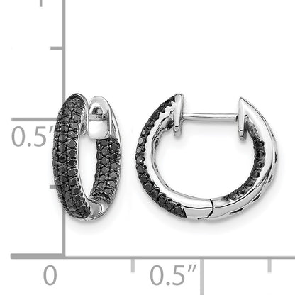 14k White Gold 3-row 3/8 carat Black Diamond In/Out Hinged Hoop Earrings
