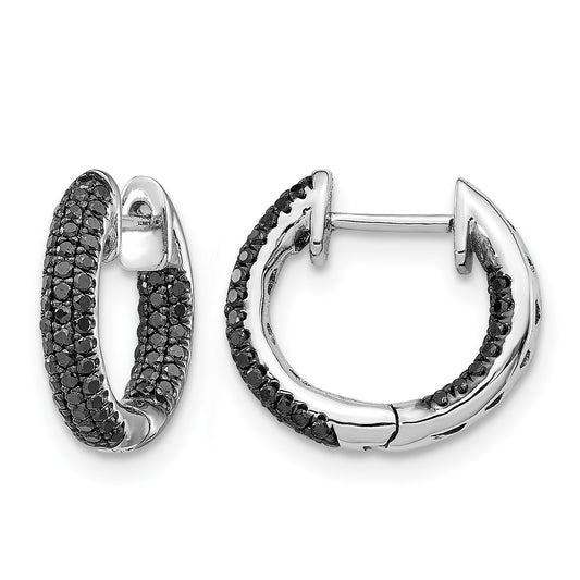 14k White Gold 3-row 3/8 carat Black Diamond In/Out Hinged Hoop Earrings