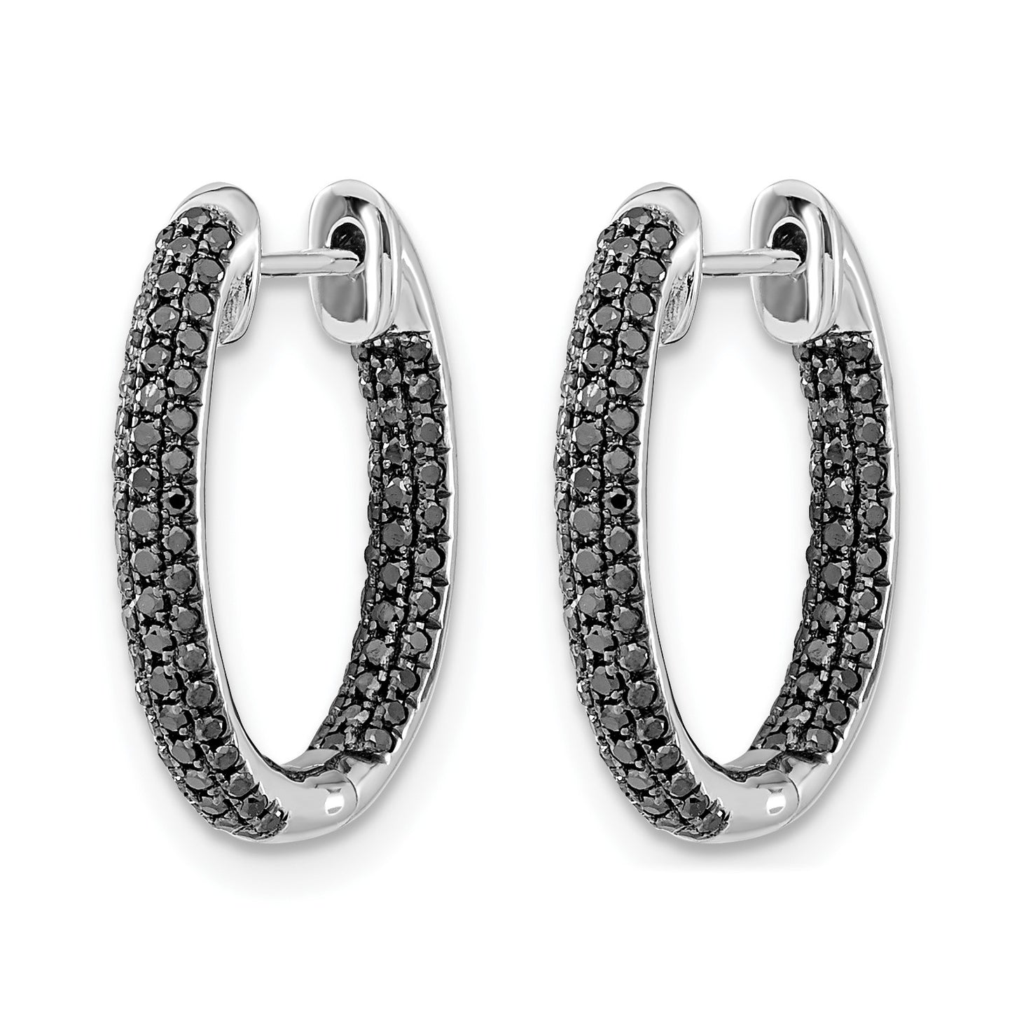 14k White Gold 3-row 1/2 carat Black Diamond In/Out Hoop Earrings