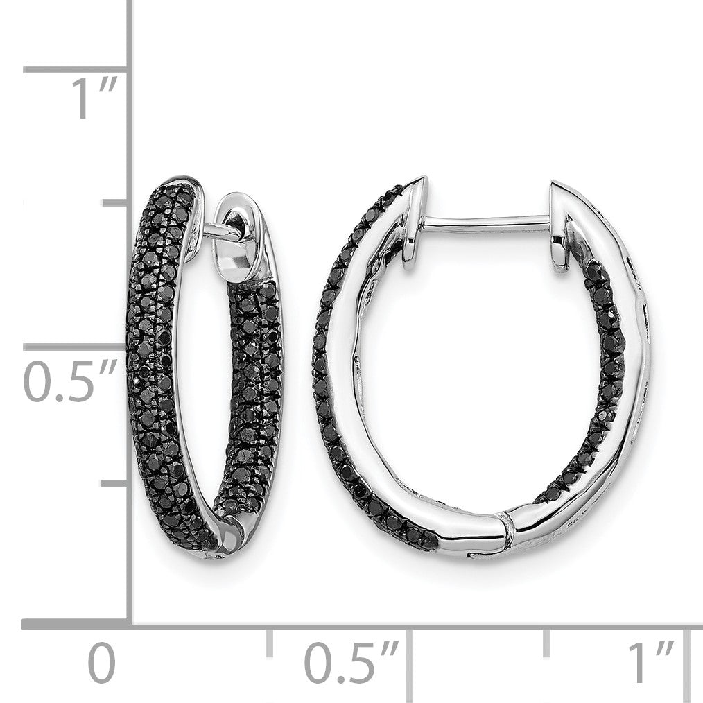 14k White Gold 3-row 1/2 carat Black Diamond In/Out Hoop Earrings