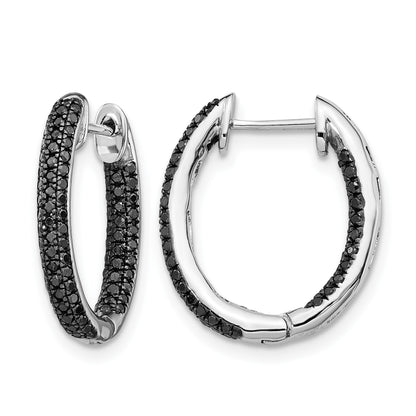 14k White Gold 3-row 1/2 carat Black Diamond In/Out Hoop Earrings