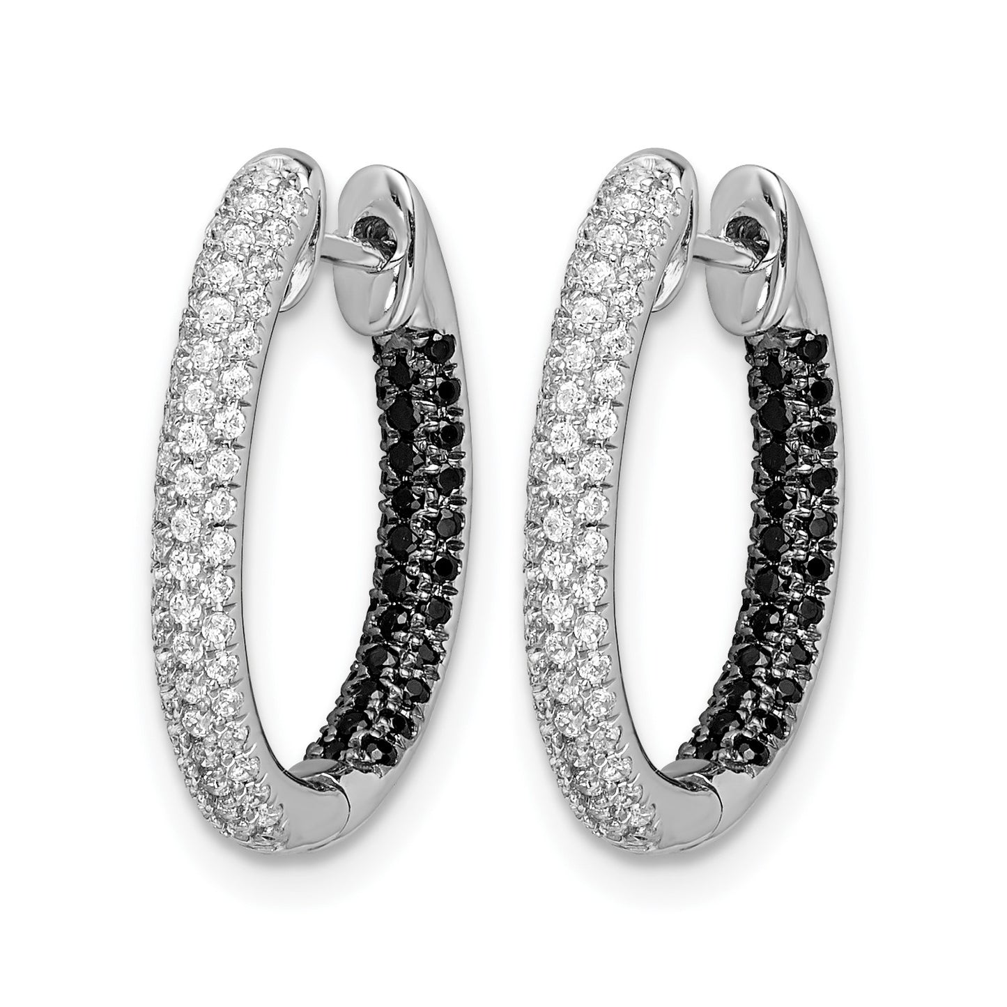 14k White Gold 3-row 1/2 carat Black and White Diamond In/Out Hoop Earrings