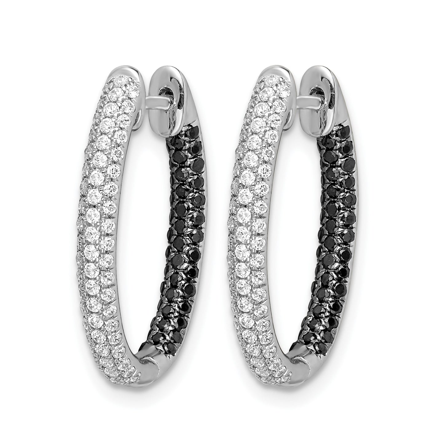 14k White Gold 3-row 7/8 carat Black and White Diamond In/Out Hoop Earrings