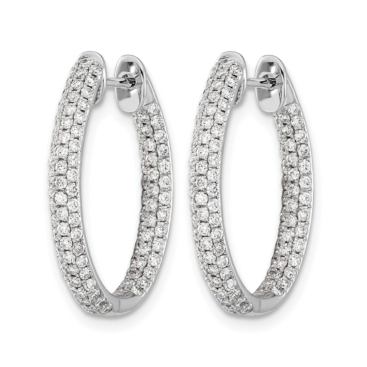 14k White Gold 3-row 1.24 carat Diamond In/Out Hinged Hoop Earrings