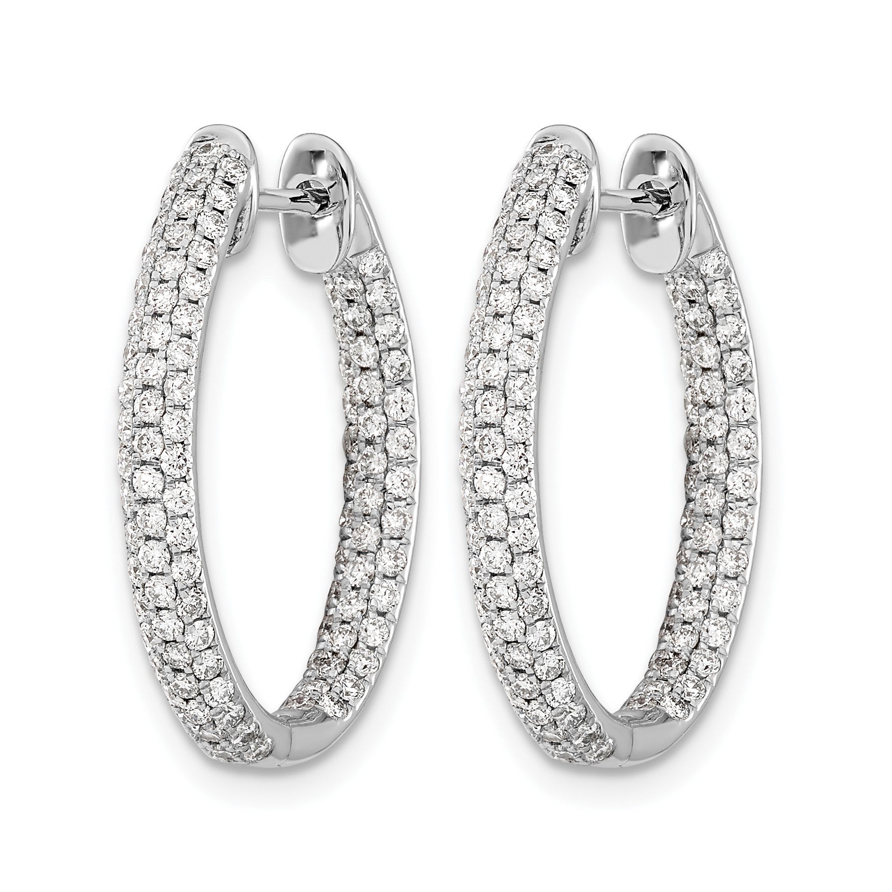 14k White Gold 3-row 1.24 carat Diamond In/Out Hinged Hoop Earrings