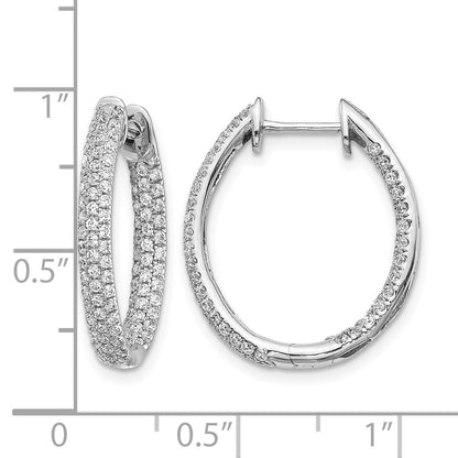 14k White Gold 3-row 1.24 carat Diamond In/Out Hinged Hoop Earrings