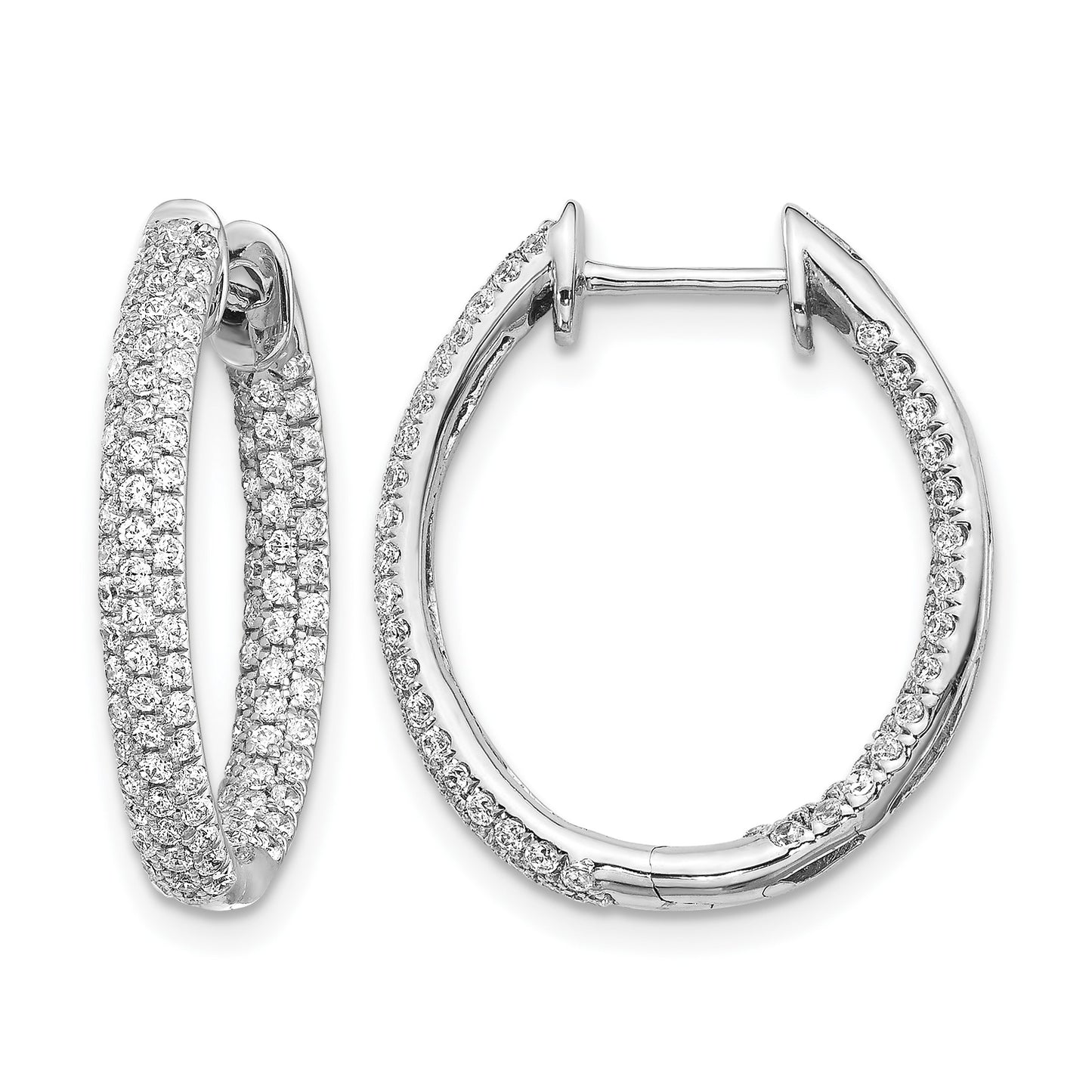 14k White Gold 3-row 1.24 carat Diamond In/Out Hinged Hoop Earrings