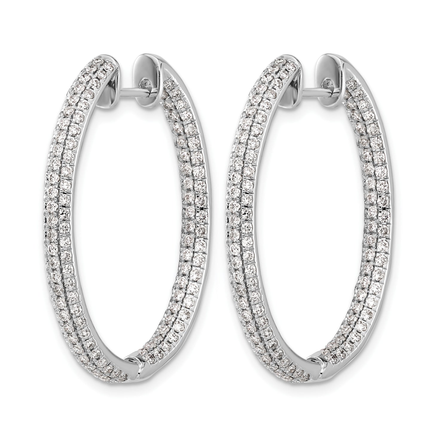14k White Gold 3-row 2.2 carat Diamond In/Out Hinged Hoop Earrings