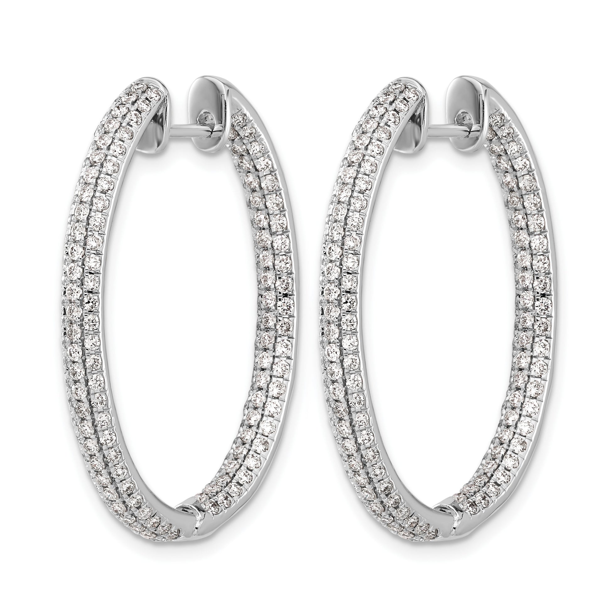 14k White Gold 3-row 2.2 carat Diamond In/Out Hinged Hoop Earrings