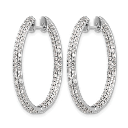 14k White Gold 3-row 2.2 carat Diamond In/Out Hinged Hoop Earrings