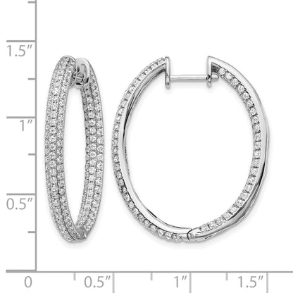 14k White Gold 3-row 2.2 carat Diamond In/Out Hinged Hoop Earrings