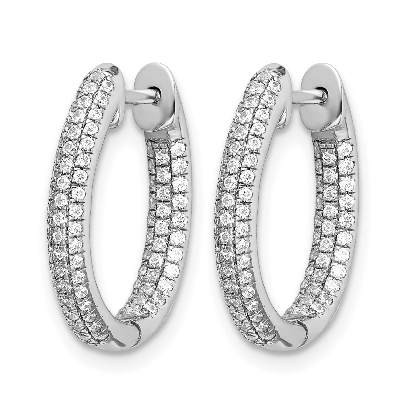 14k White Gold 3-row 5/8 carat Diamond In/Out Hinged Hoop Earrings