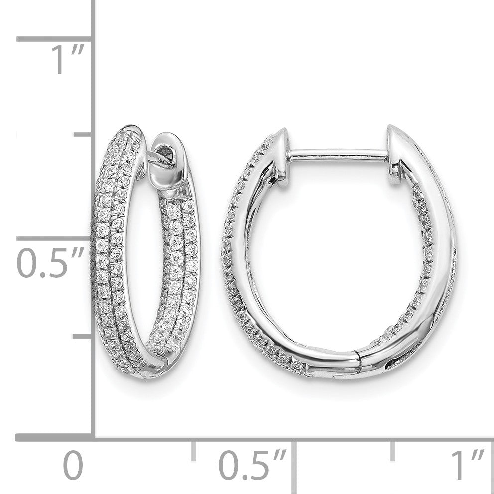14k White Gold 3-row 5/8 carat Diamond In/Out Hinged Hoop Earrings