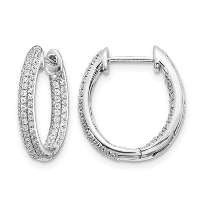14k White Gold 3-row 5/8 carat Diamond In/Out Hinged Hoop Earrings