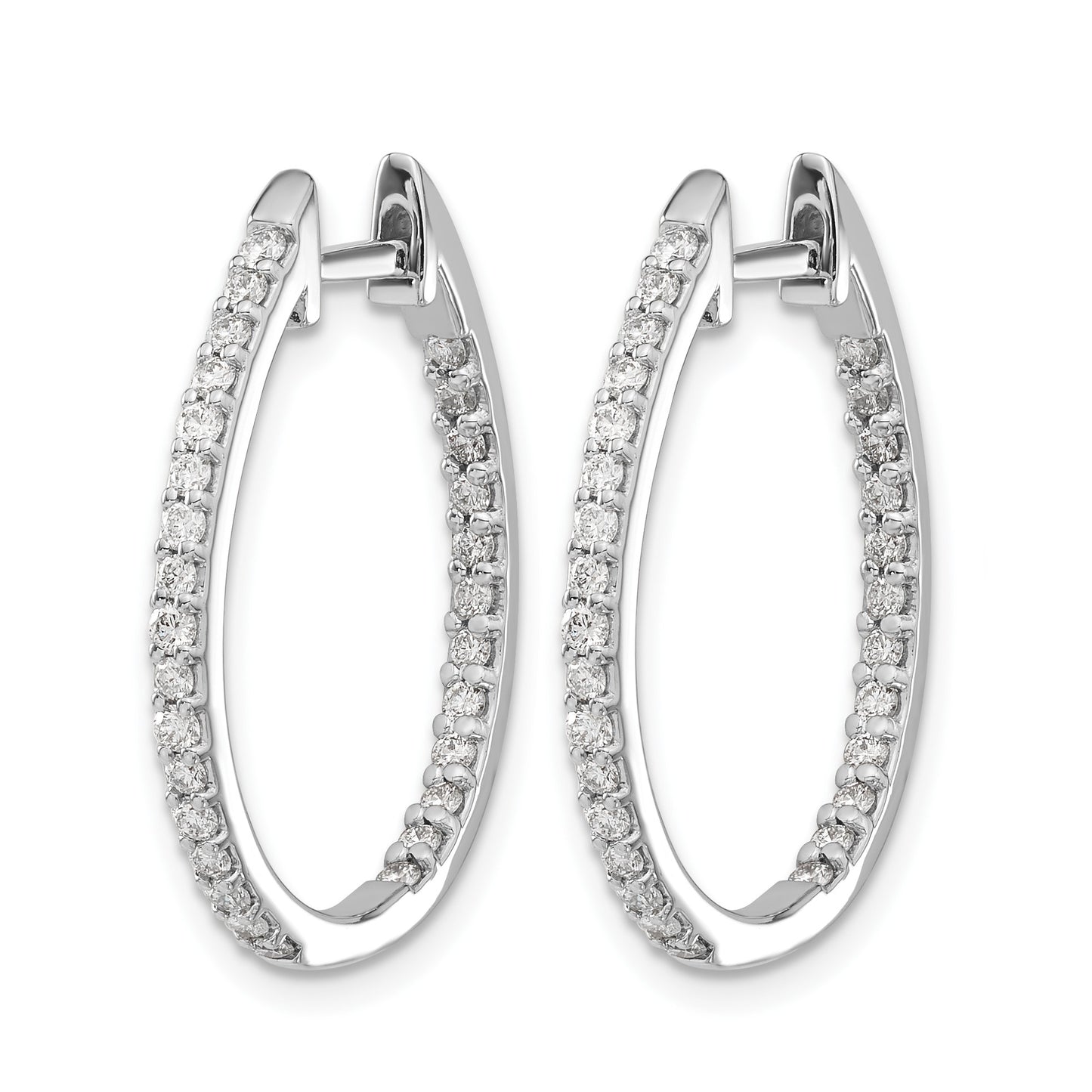 14k White Gold 3/4 carat Diamond In/Out Hinged Hoop Earrings