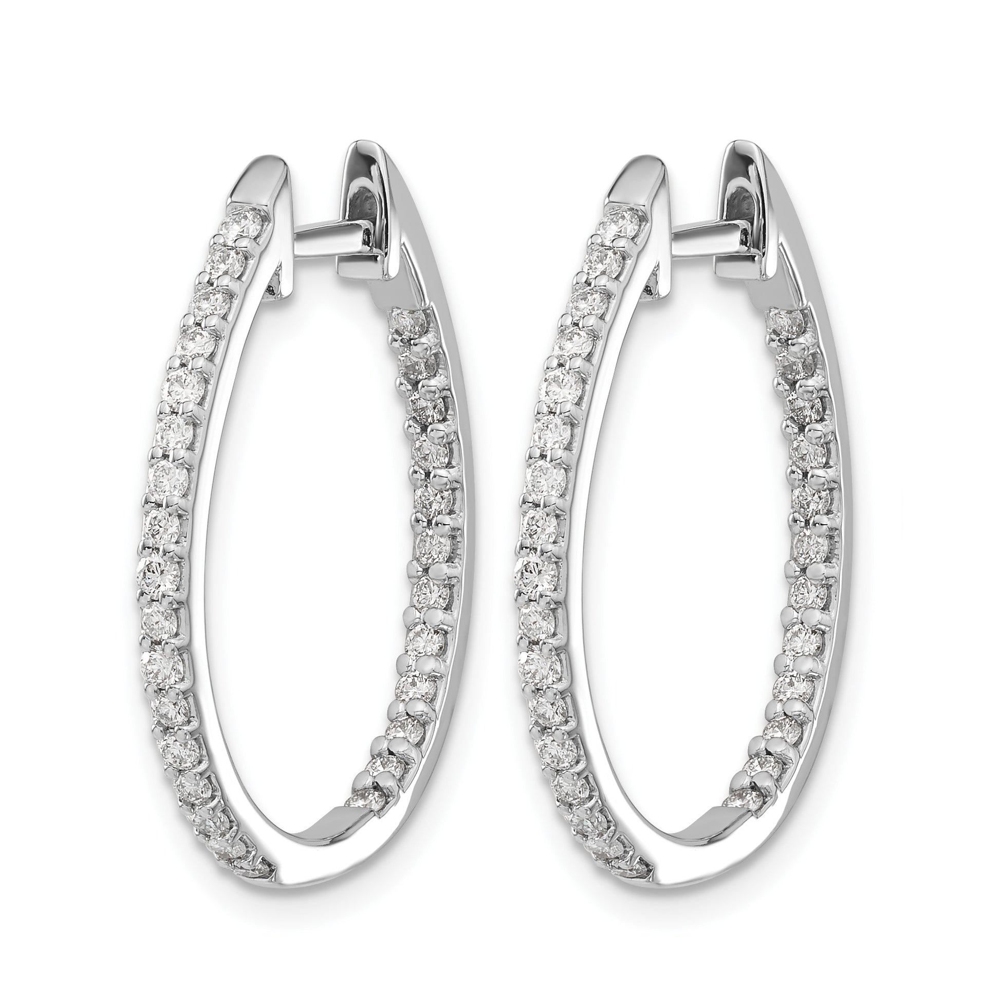 14k White Gold 3/4 carat Diamond In/Out Hinged Hoop Earrings