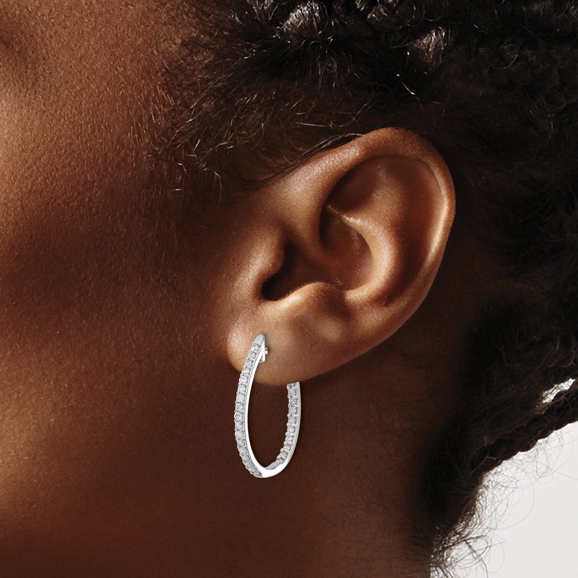 14k White Gold 3/4 carat Diamond In/Out Hinged Hoop Earrings