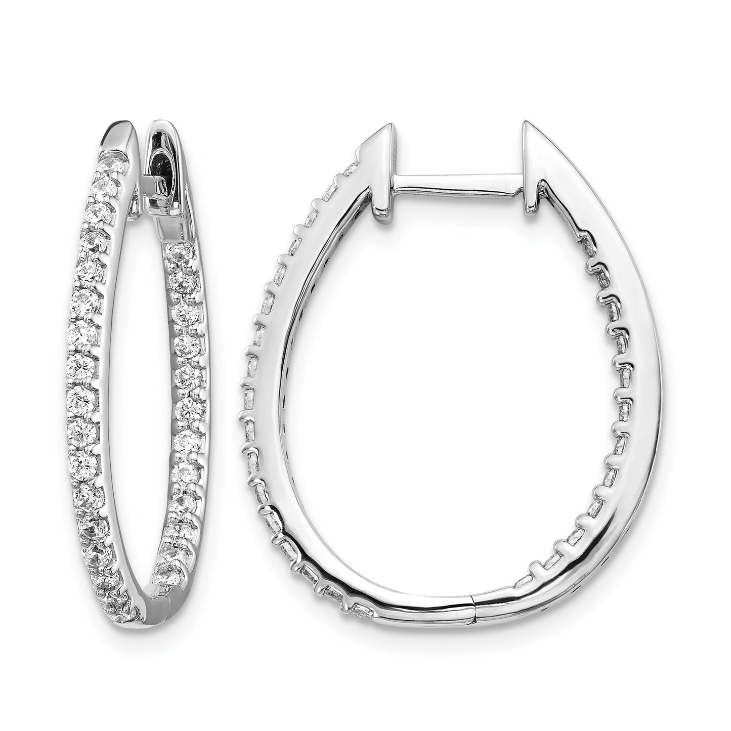 14k White Gold 3/4 carat Diamond In/Out Hinged Hoop Earrings