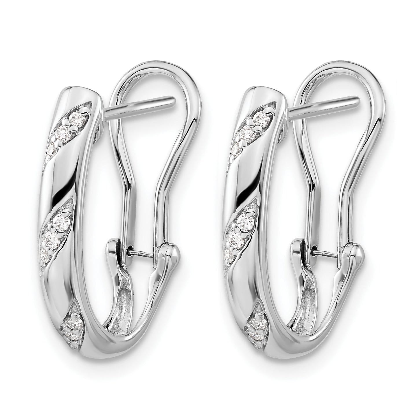 14k White Gold 1/8 carat Diamond Omega Back Hoop Earrings