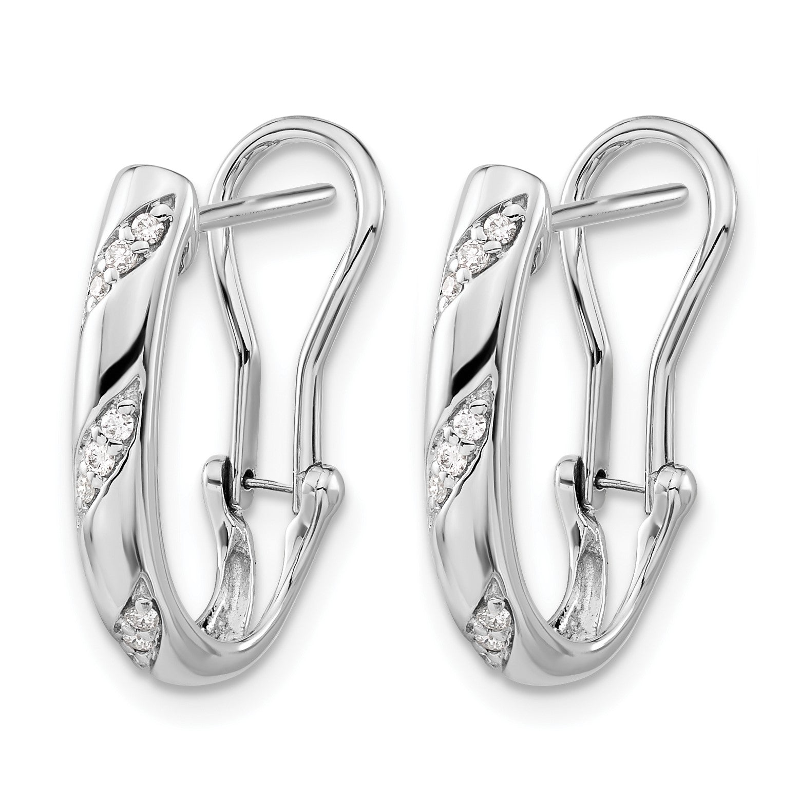 14k White Gold 1/8 carat Diamond Omega Back Hoop Earrings